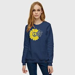 Свитшот хлопковый женский Цветок мира, цвет: тёмно-синий — фото 2