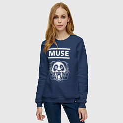 Свитшот хлопковый женский Muse rock panda, цвет: тёмно-синий — фото 2