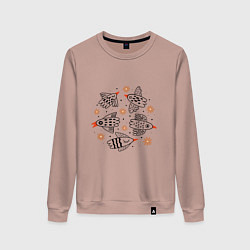 Свитшот хлопковый женский Полет птиц, цвет: пыльно-розовый