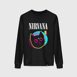 Свитшот хлопковый женский Nirvana rock star cat, цвет: черный