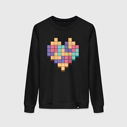 Свитшот хлопковый женский Игровое сердце из пикселей, цвет: черный