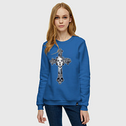 Свитшот хлопковый женский Woman cross, цвет: синий — фото 2