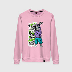 Свитшот хлопковый женский Урбан граффити с кроликом, цвет: светло-розовый