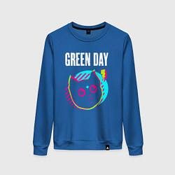Свитшот хлопковый женский Green Day rock star cat, цвет: синий