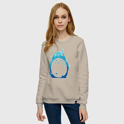 Свитшот хлопковый женский Blue Totoro, цвет: миндальный — фото 2