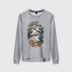 Женский свитшот Три птицы на ветках в цветах
