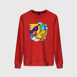 Свитшот хлопковый женский Утёнок на пляже, цвет: красный