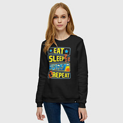Свитшот хлопковый женский Eat sleep fly, цвет: черный — фото 2