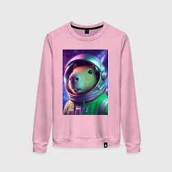 Свитшот хлопковый женский Портрет бравого космонавта - капибара, цвет: светло-розовый