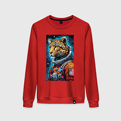Свитшот хлопковый женский Леопард бравый космонавт - нейросеть, цвет: красный