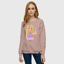 Свитшот хлопковый женский Barbie power, цвет: пыльно-розовый — фото 2
