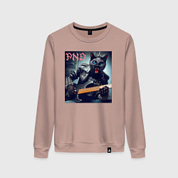 Свитшот хлопковый женский Чёрный котяра - панк гитарист, цвет: пыльно-розовый