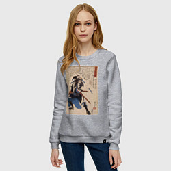 Свитшот хлопковый женский Самурай Юкугава Сэмпэй Мурэнори: портреты укиё-э 4, цвет: меланж — фото 2