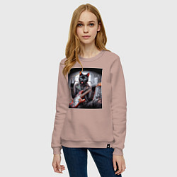 Свитшот хлопковый женский Чёрный котяра рок гитарист, цвет: пыльно-розовый — фото 2