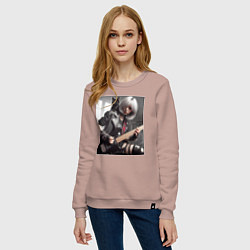 Свитшот хлопковый женский Девчонка рок гитарист с чёрным котом, цвет: пыльно-розовый — фото 2