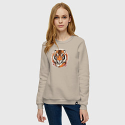 Свитшот хлопковый женский Тигр в ретро стиле, цвет: миндальный — фото 2
