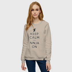 Свитшот хлопковый женский Keep calm and ninja on, цвет: миндальный — фото 2