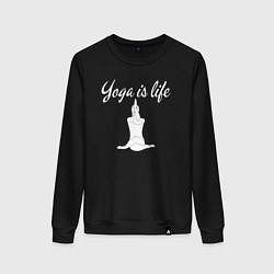 Свитшот хлопковый женский Yoga is life, цвет: черный