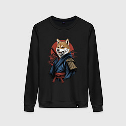 Свитшот хлопковый женский Собака Сиба-ину самурай, цвет: черный