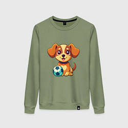 Свитшот хлопковый женский Собака с мячом, цвет: авокадо