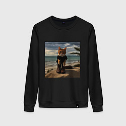 Свитшот хлопковый женский Пляжный котик, цвет: черный