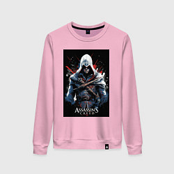 Свитшот хлопковый женский Assassins creed огненный фон, цвет: светло-розовый
