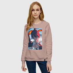 Свитшот хлопковый женский Человек-бензопила Аки Хаякава, цвет: пыльно-розовый — фото 2