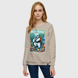 Свитшот хлопковый женский Polar bear diving - ai art, цвет: миндальный — фото 2