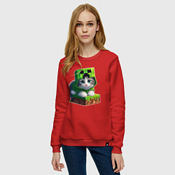 Свитшот хлопковый женский Kitten creeper collaboration - ai art, цвет: красный — фото 2