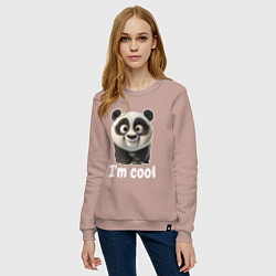 Свитшот хлопковый женский Крутая панда cool, цвет: пыльно-розовый — фото 2