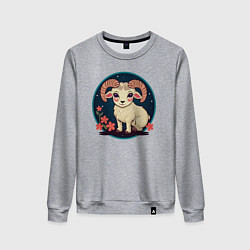 Свитшот хлопковый женский Барашек знак зодиака Овен на фоне цветов, цвет: меланж