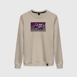 Свитшот хлопковый женский Два кота в очках на кортах, цвет: миндальный