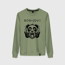 Свитшот хлопковый женский Bon Jovi - rock panda, цвет: авокадо