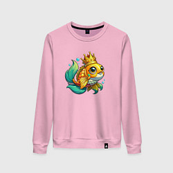Свитшот хлопковый женский Золотая рыбка в короне, цвет: светло-розовый