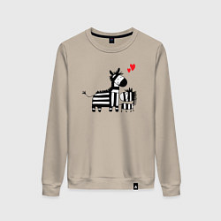 Свитшот хлопковый женский Zebra love, цвет: миндальный