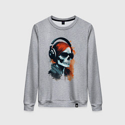 Свитшот хлопковый женский Grunge redhead girl skull, цвет: меланж