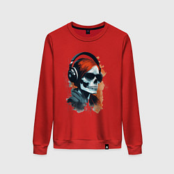 Свитшот хлопковый женский Grunge redhead girl skull, цвет: красный