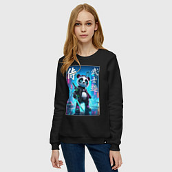 Свитшот хлопковый женский Panda samurai - bushido ai art, цвет: черный — фото 2