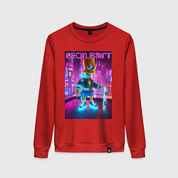 Свитшот хлопковый женский Neon Bart - with skateboard ai art fantasy, цвет: красный