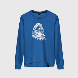 Свитшот хлопковый женский Иллюстрация парового локомотива, цвет: синий