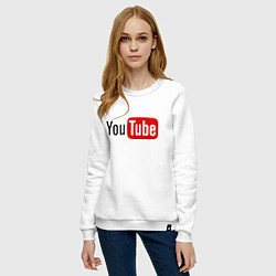 Свитшот хлопковый женский You tube logo, цвет: белый — фото 2