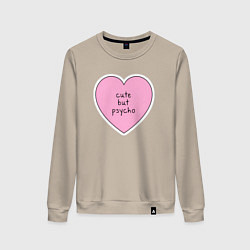 Свитшот хлопковый женский Cute but psycho pink heart, цвет: миндальный