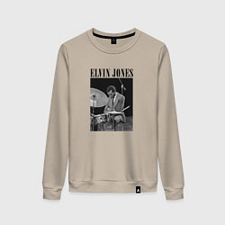 Свитшот хлопковый женский Elvin Jones great jazz drummer, цвет: миндальный