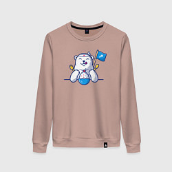 Свитшот хлопковый женский Белый медведь и мороженое, цвет: пыльно-розовый