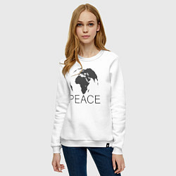 Свитшот хлопковый женский Peace the world, цвет: белый — фото 2