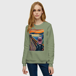 Свитшот хлопковый женский Бегемот кричит - мем живопись от нейросети, цвет: авокадо — фото 2