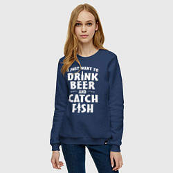 Свитшот хлопковый женский Хочу пить и ловить рыбу, цвет: тёмно-синий — фото 2