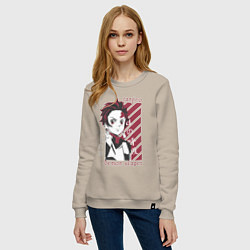 Свитшот хлопковый женский Тандзиро Камадо серьезный Клинок рассекающий демон, цвет: миндальный — фото 2