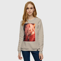 Свитшот хлопковый женский Человек-бензопила Пауэр Охотница на демонов, цвет: миндальный — фото 2