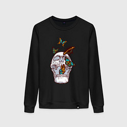 Свитшот хлопковый женский Бабочки и череп, цвет: черный